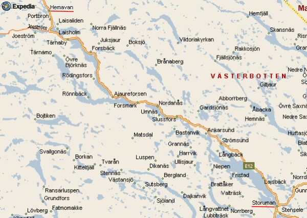 Karta ver delar av Vsterbotten