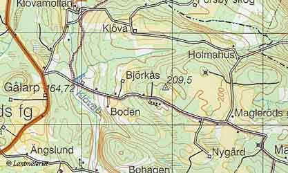 Topografisk karta Magleröd i Skåne Län och Landskap