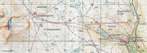 Topografisk karta Helagsfjllet med omgivningar